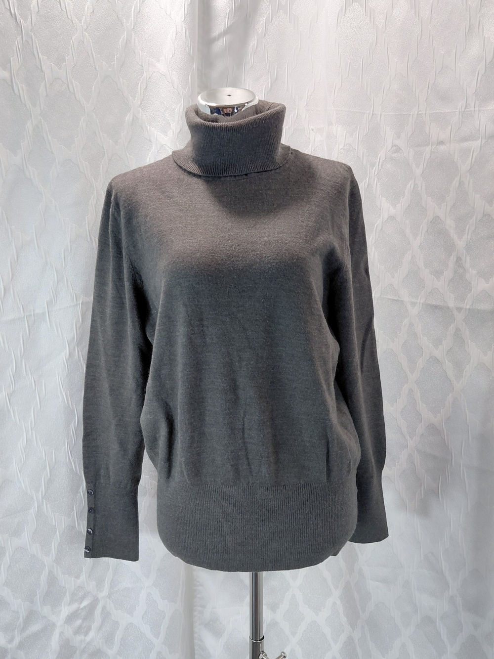 JM Collection Charcoal Turtleneck Sweater with Cuff Buttons